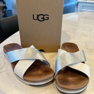 Ugg silver & white sandals 8.5